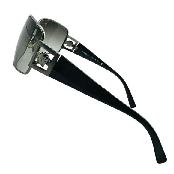 VERSACE Medusa Logo Sunglasses Black Gray Silver Gradient Lenses Unisex Made In - Picture 3 of 8